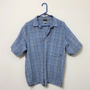 Patagonia men’s blue “micro-plaid” short sleeve shirt